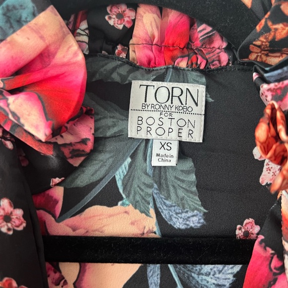 Torn by Ronny Kobo for Boston Proper Floral Ruffle Mini Dress XS Black Pink - Picture 5 of 5